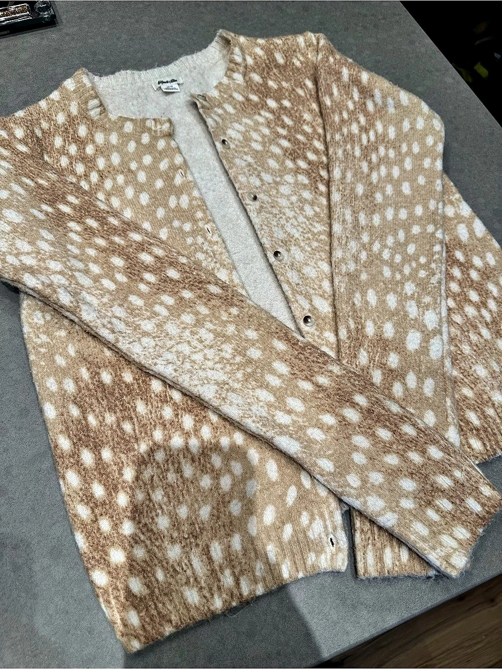 12 Animal Print Cardigan in Brown & White Size XS Like New